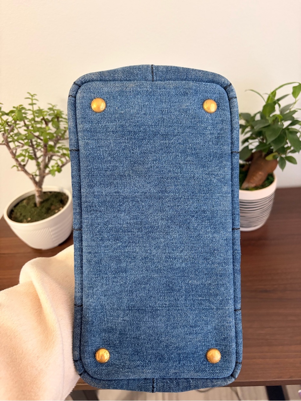 Prada Denim Tote in Blue with Navy Strap - Picture 7 of 8